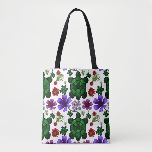 Schildpad bloempatroon tote bag (Voorkant)