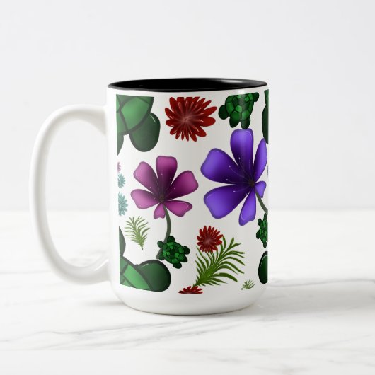 Schildpad bloempatroon tweekleurige koffiemok (Links)