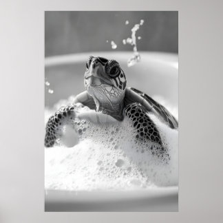 Schildpad bubbelbad print, Grappige badkamer dier Poster