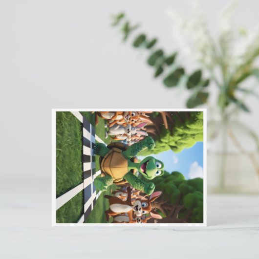 Schildpad de winnaar. feestdagenkaart (Staand voorkant)