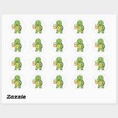 Schildpad die bier drinkt ronde sticker (Vel)