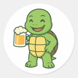 Schildpad die bier drinkt ronde sticker