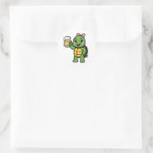 Schildpad die bier drinkt ronde sticker (Tas)