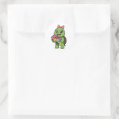 Schildpad die een bloem vasthoudt ronde sticker (Tas)