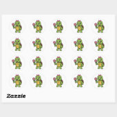 Schildpad die een bloem vasthoudt ronde sticker (Vel)