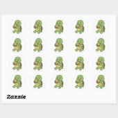 Schildpad die een hamburger eet  ronde sticker (Vel)