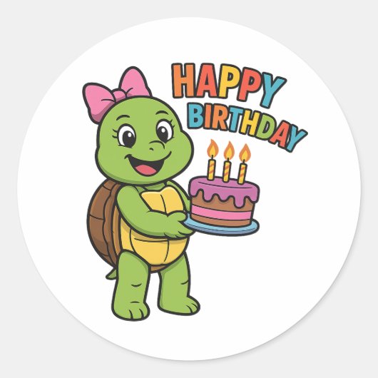 Schildpad die Gelukkig Verjaardag zegt Ronde Sticker (Voorkant)