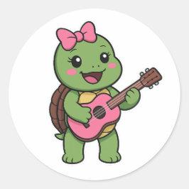 Schildpad die gitaar speelt ronde sticker