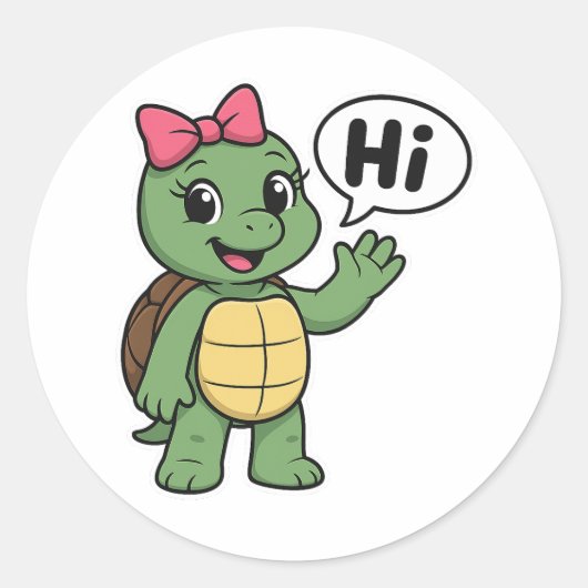 Schildpad die hallo zegt ronde sticker (Voorkant)