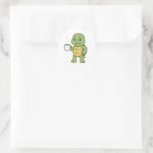 Schildpad die koffie drinkt ronde sticker (Tas)