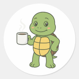 Schildpad die koffie drinkt ronde sticker