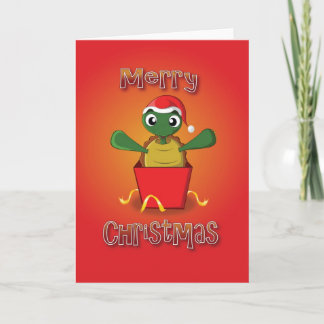 schildpad - doos - vrolijke Kerstmis Feestdagen Kaart