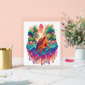 Schildpad drijft in vloeibare tuin. acryl bord (Huwelijk)