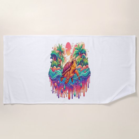 Schildpad drijft in vloeibare tuin. strandlaken (Voorkant)