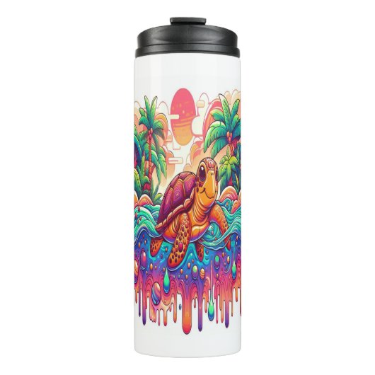 Schildpad drijft in vloeibare tuin. thermosbeker (Voorkant)