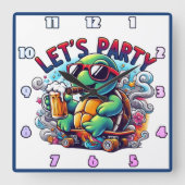 Schildpad drink op een skateboard! vierkante klok (Voorkant)