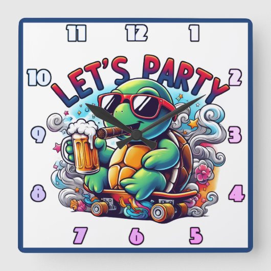 Schildpad drink op een skateboard! vierkante klok (Voorkant)
