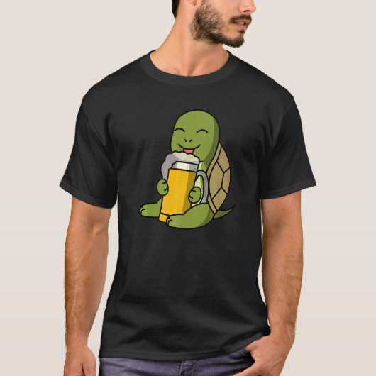 Schildpad Drinkende Bier Huisdier T-shirt (Voorkant)