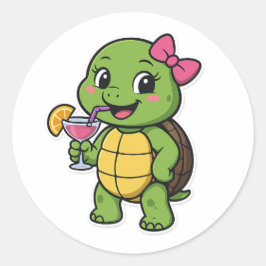 Schildpad drinkt cocktail ronde sticker