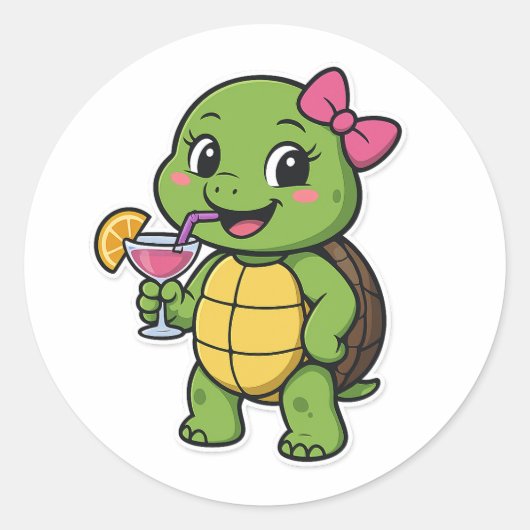Schildpad drinkt cocktail ronde sticker (Voorkant)