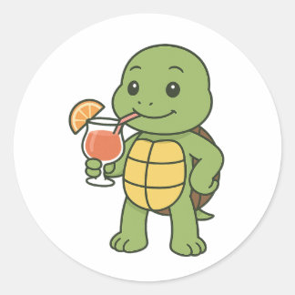 Schildpad drinkt cocktail  ronde sticker