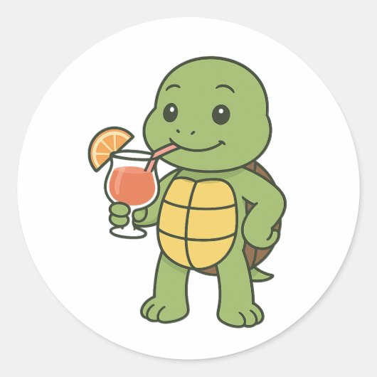 Schildpad drinkt cocktail  ronde sticker (Voorkant)