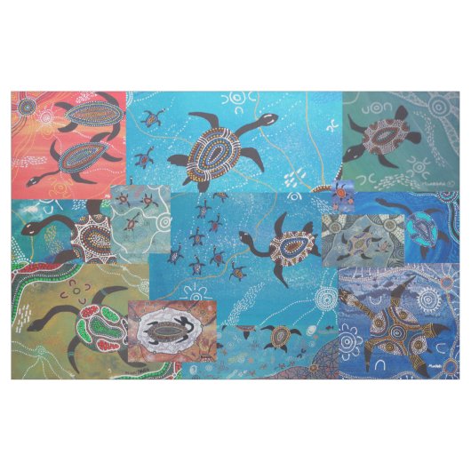 Schildpad dromen collage Aboriginal stof (Yard (91,4 cm))
