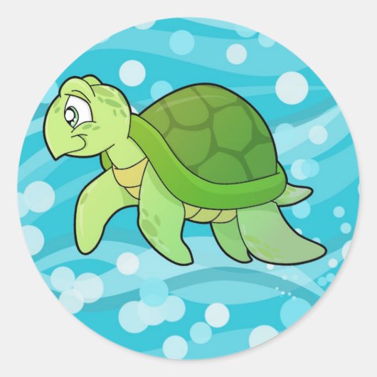Schildpad en Bubble Zee Ronde Sticker (Voorkant)
