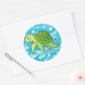 Schildpad en Bubble Zee Ronde Sticker (Envelop)
