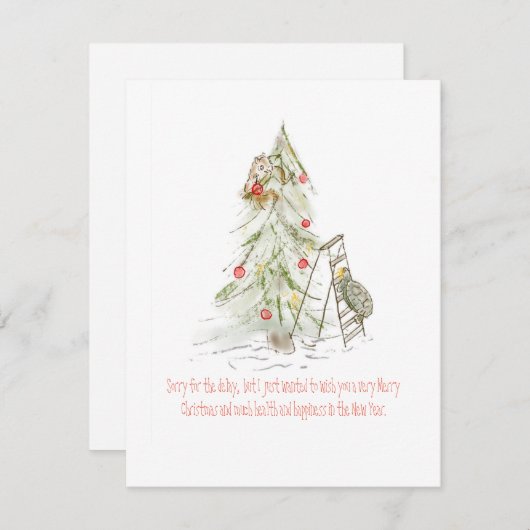 Schildpad en eekhoorn met een late kerstboom feestdagenkaart (Voorkant / Achterkant)