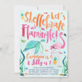 Schildpad en Flamingo Verjaardagsfeestuitnodiging Kaart (Voorkant)