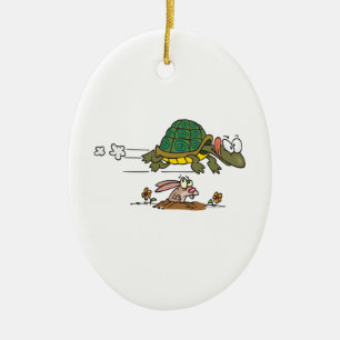 schildpad en haas grappige fabel cartoon keramisch ornament