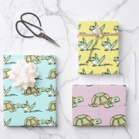 Schildpad en kikker inpakpapier vel (Voorkant)
