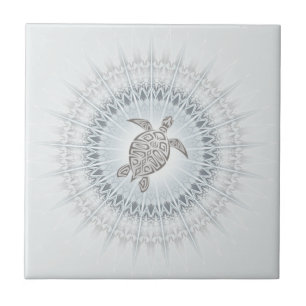 Schildpad En Mandala Grijsblauwe Taupe Tegeltje