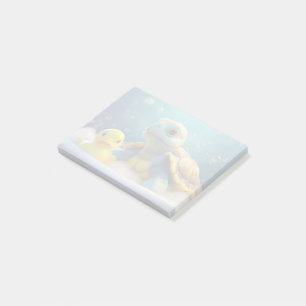 Schildpad en rubber eend in bad gedempt post-it® notes