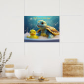 Schildpad en rubber eend in bad met aangepaste tek poster (Keuken)
