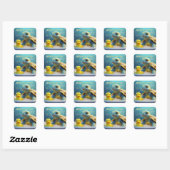 Schildpad en rubber eend in bad met aangepaste tek vierkante sticker (Vel)