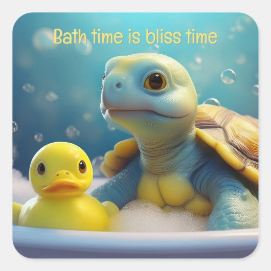 Schildpad en rubber eend in bad met aangepaste tek vierkante sticker (Voorkant)