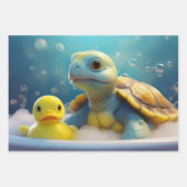 Schildpad en rubber eend in bubbelbad inpakpapier vel (Voorkant 3)