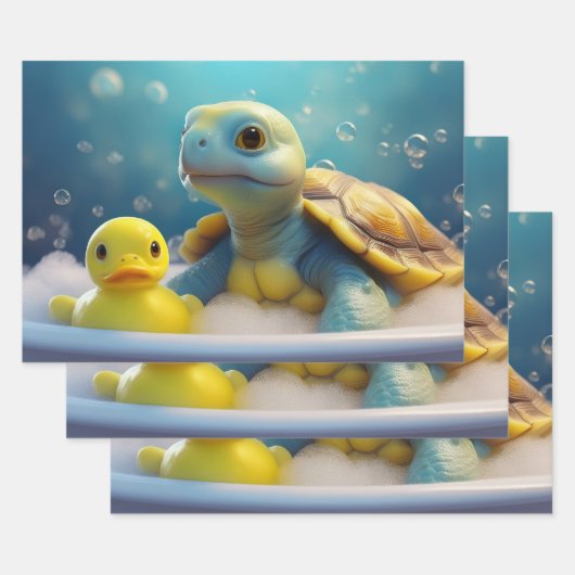 Schildpad en rubber eend in bubbelbad inpakpapier vel (Set)