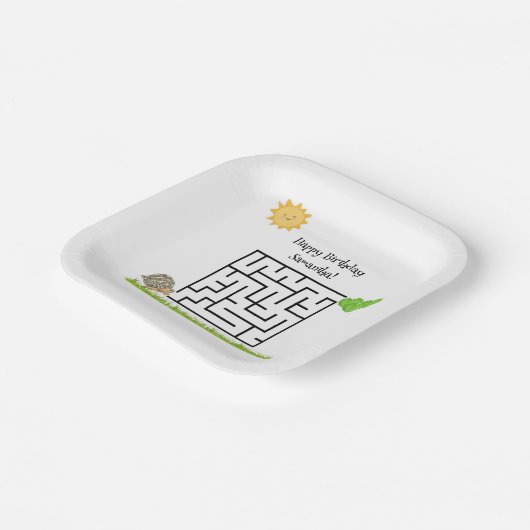 Schildpad en sla, verjaardagsdoolhof papieren bord (Gebogen)