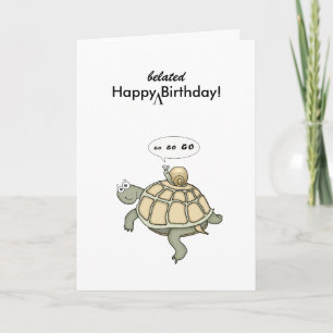 Schildpad en slak gaan. Gelukkig Belated Birthday! Kaart