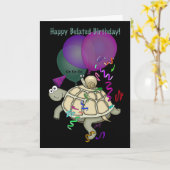 Schildpad en slak "Happy Belated Birthday!". Kaart (Gele Bloem)