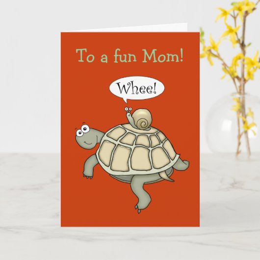 Schildpad en slak Whee! Moederdagkaart. Kaart (Gele Bloem)