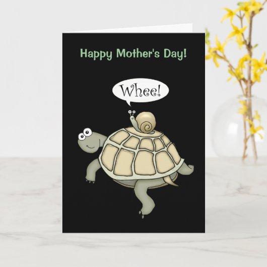 Schildpad en slak Whee! Moederdagkaart. Kaart (Gele Bloem)