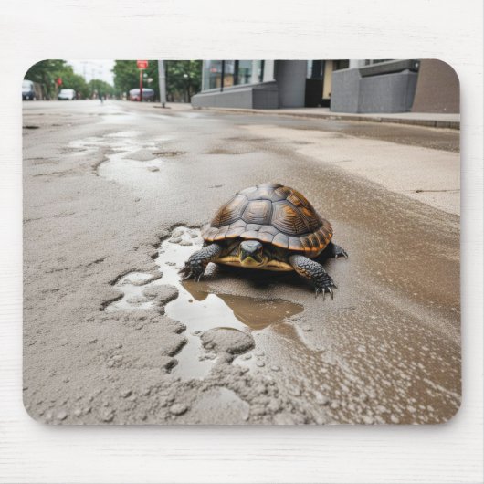 Schildpad en stad Pothole Puddle Muismat (Voorkant)