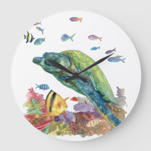 Schildpad en vissen in de zee grote klok