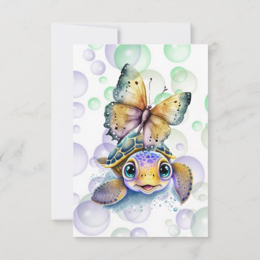 Schildpad en Vlinder Baby shower Dank u Kaarten (Achterkant)