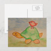 Schildpad en vogel gaan wandelen briefkaart (Voorkant / Achterkant)