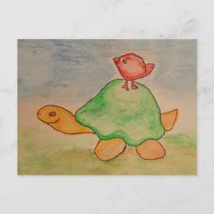 Schildpad en vogel gaan wandelen briefkaart